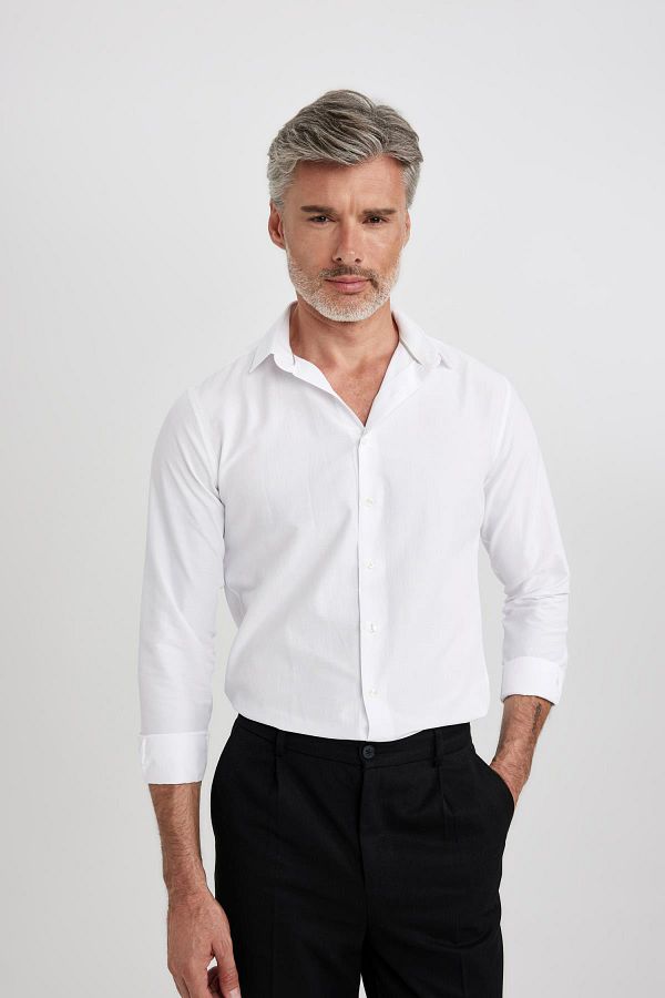DeFacto-Cămașă din bumbac cu mânecă lungă, cu guler polo, din poplin R4340az23sp 1