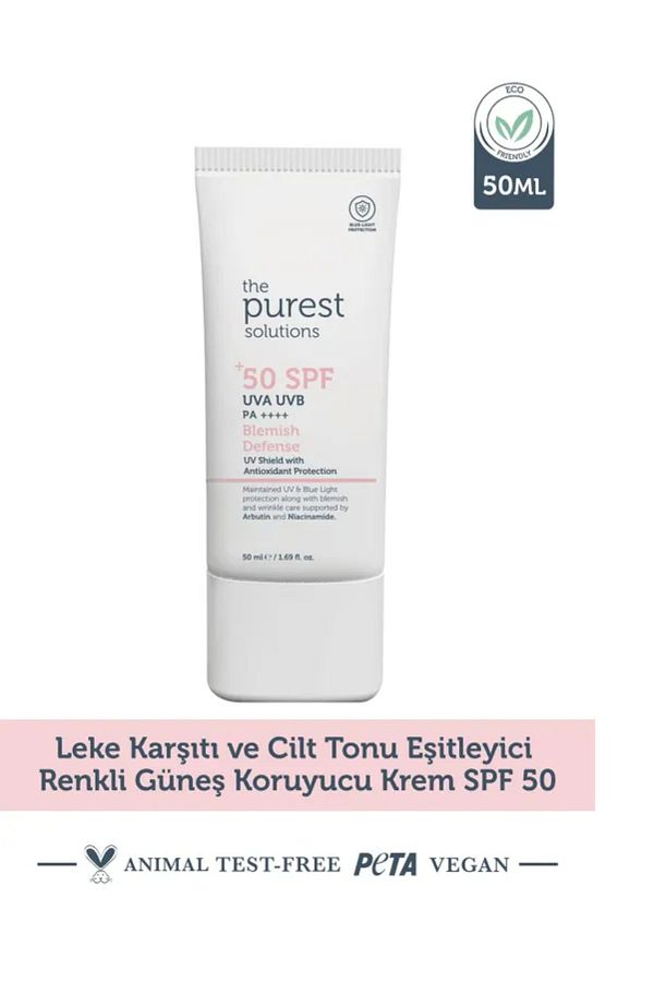 The Purest Solutions-Colored Sunscreen Cream - Anti-Blemish and Skin Tone Equalizer, SPF 50 (50ml) 1
