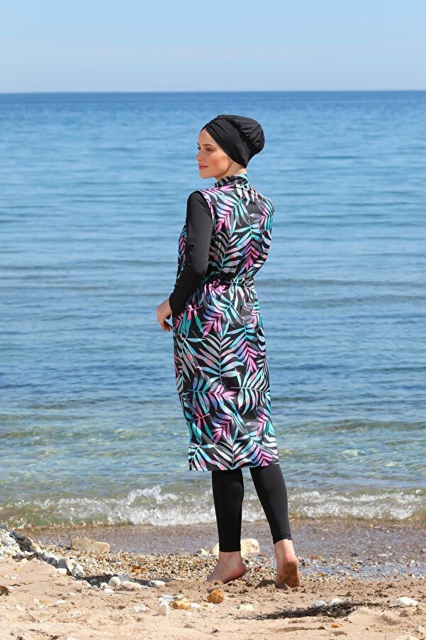 SEBOTEKS Digital Printed Long Gilet Model Closed Hijab Swimsuit