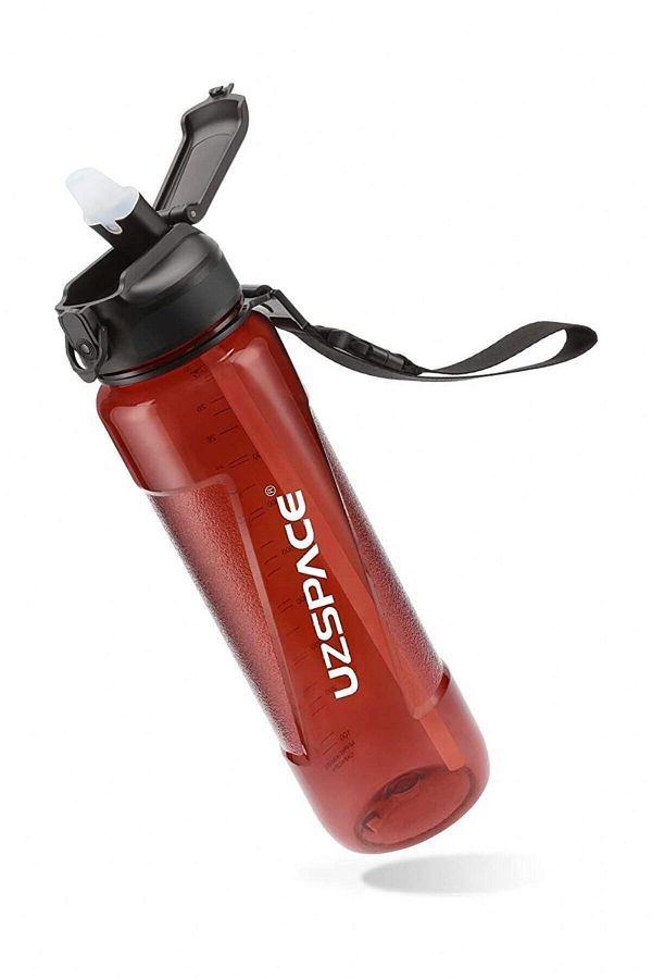 Uzspace-850 ml Red Tritan Flask/Drinker with Silicone Straw Spout - Double Level Cover 1
