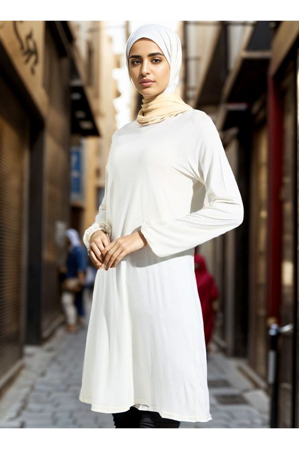 RESPİRO-Soft Ecru Combed Viscose Tunic with Elastic Sleeves 1