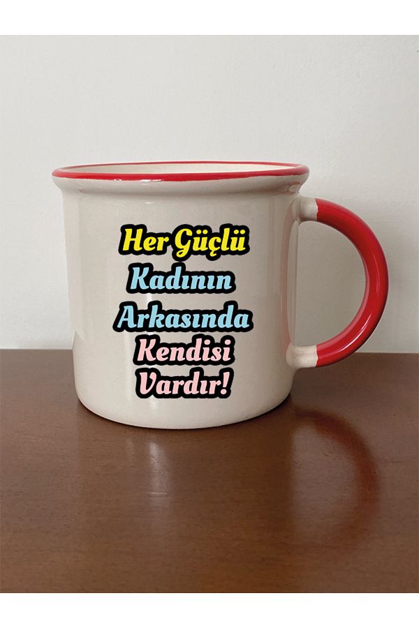 lili hediyelik-Red Mouth Mug with Writing on the Back of Every Strong Woman 1
