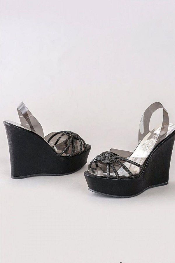 Black wedge evening shoes shop