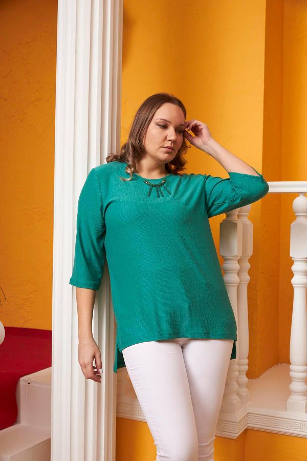 Rmg Plus Size Green Blouse with Necklace Detail and Slits Trendyol
