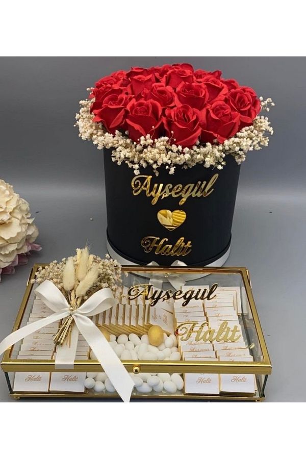 Çiçek-Personalized Wishing Flower and Rectangular Chocolate Box 1