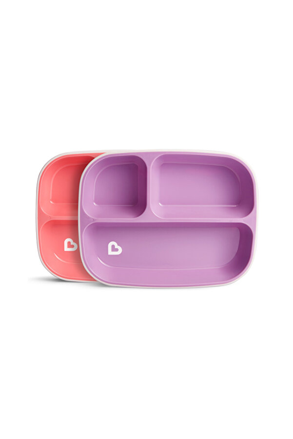 Munchkin 3 Bölmeli Sıçrama Engelleyici Tabak Seti |6 Ay+ | 2’li Pembe/Mor|BPA İçermez|Kaymaz Taban