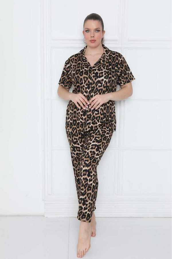 BONTA PEGA FABRIC LEOPARD PATTERN LARGE SIZE PAJAMAS SET Trendyol