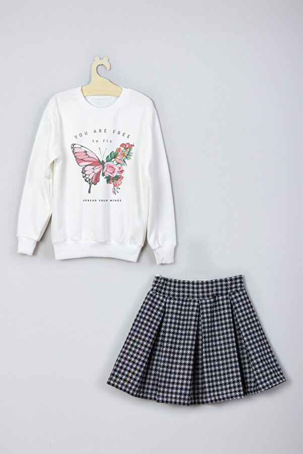 ADA BEBEK ÇOCUK Yeni Sezon Kelebek Desenli Etek Sweat Takım