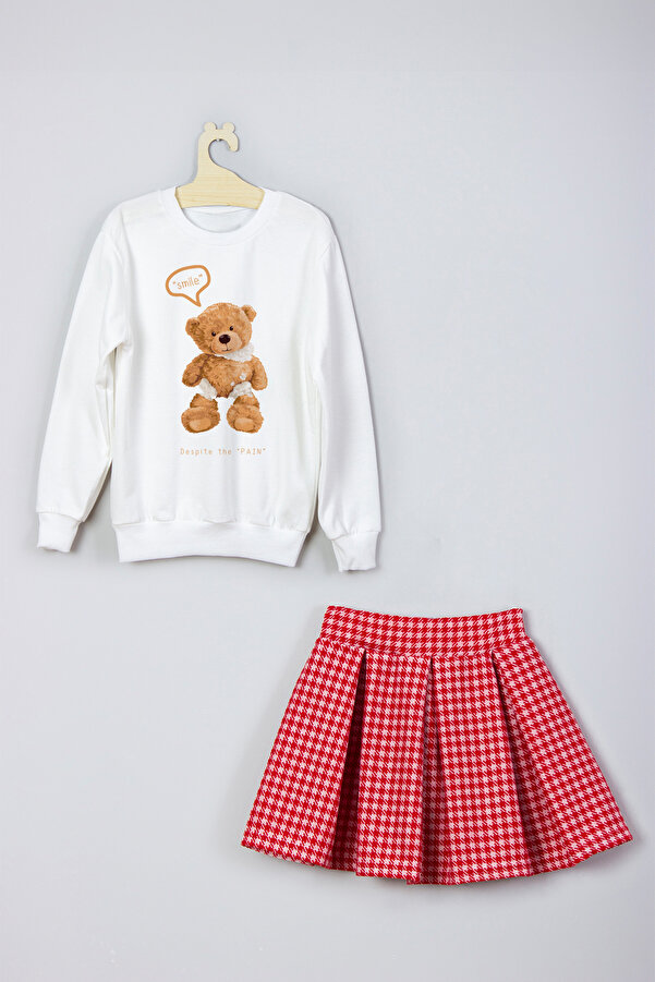 ADA BEBEK ÇOCUK Yeni Sezon Smile Teddy Desenli Etek Sweat Takım