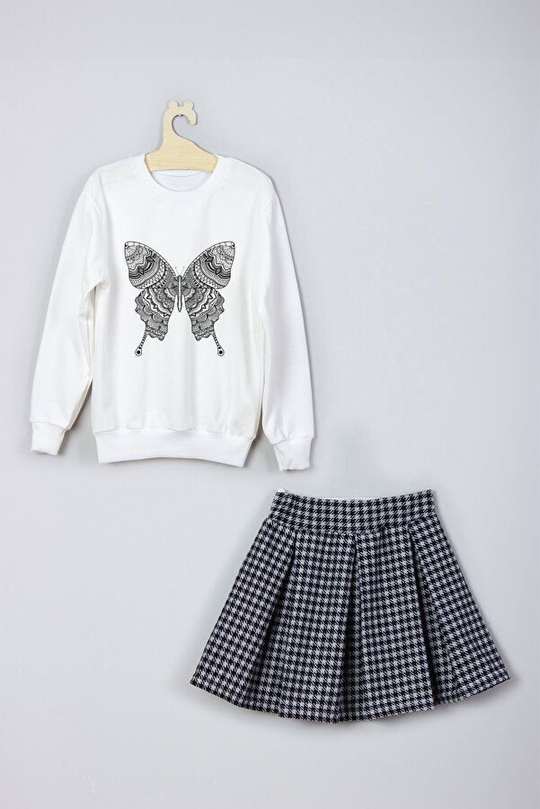 ADA BEBEK ÇOCUK Yeni Sezon Kelebek Baskılı Etek Sweat Takım