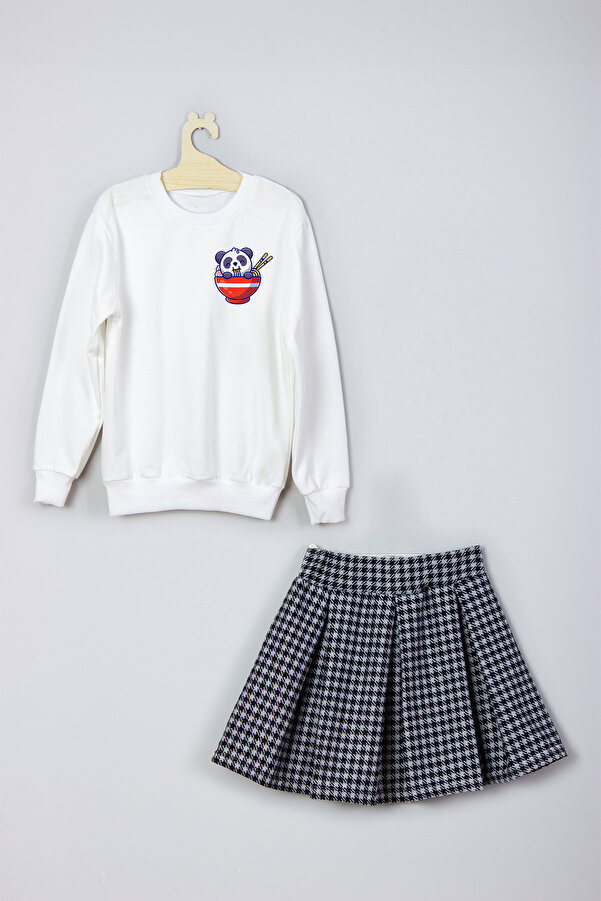 ADA BEBEK ÇOCUK Yeni Sezon Panda Baskılı Etek Sweat Takım