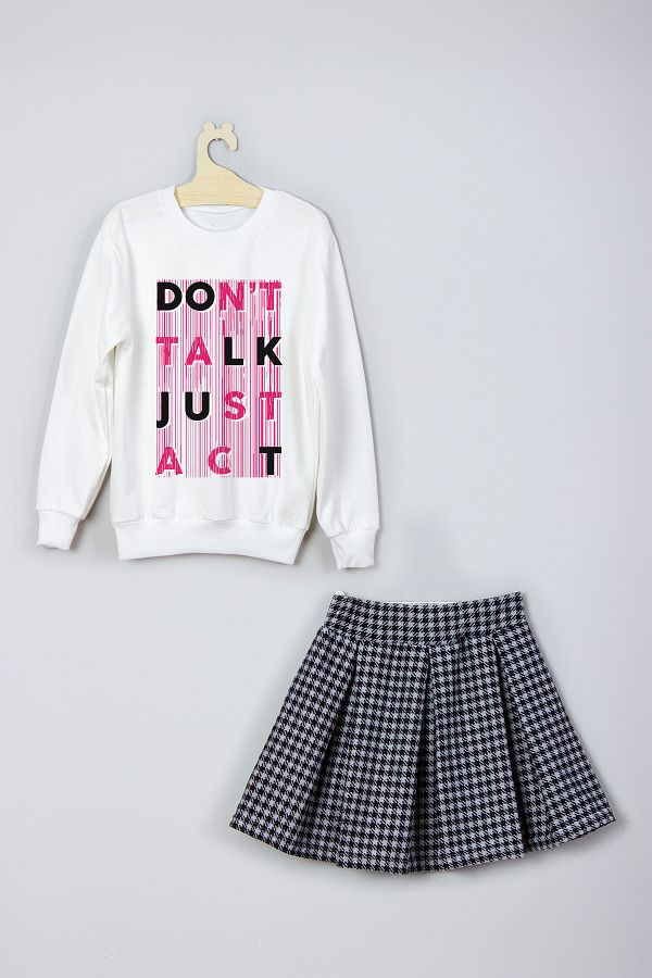 ADA BEBEK COCUK New Season Don t Talk Just ACT Skirt Sweat Suit Trendyol