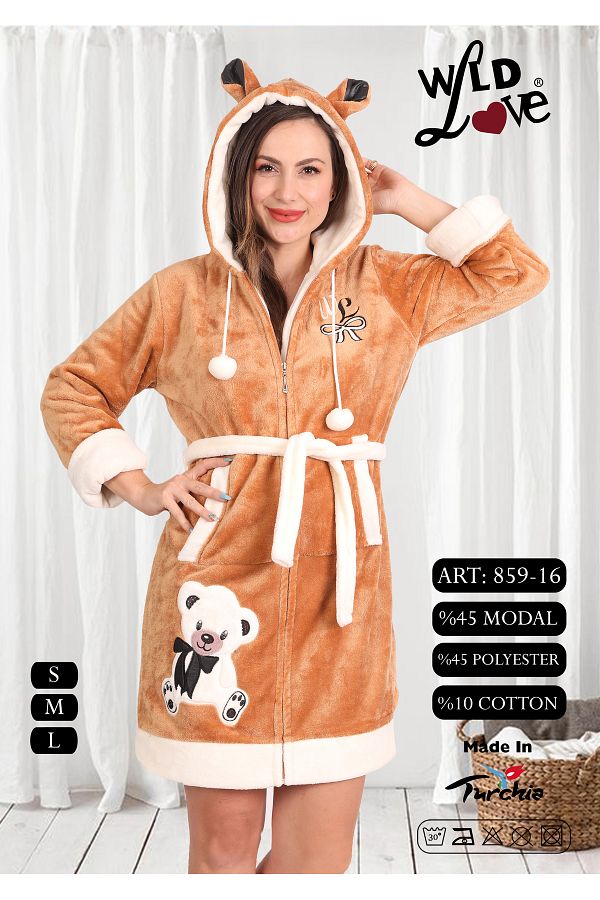 Wild Love Women s Hooded Embroidered Zippered Short Dressing Gown Trendyol