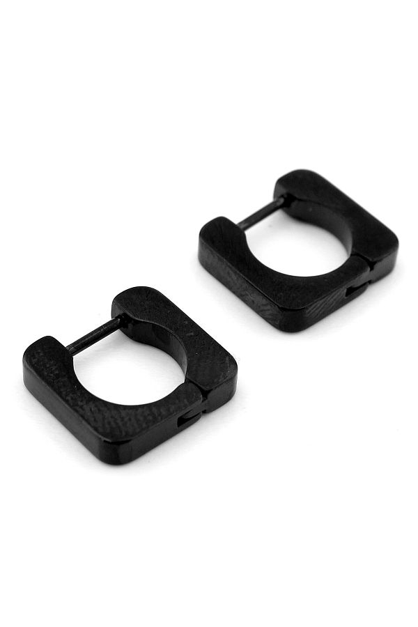 Solfera-Square Cut Black Color Stainless Steel Hoop Women Men Earrings ER089 1