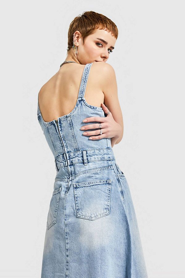 its basic Women s Jeans Color Maxi Length A Type Cut Denim Dress Trendyol