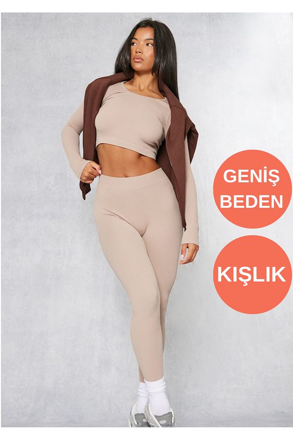 FITTNISH High Waist Recovery Cream Leggings Plus Size Curve Women s Winter Leggings Trendyol