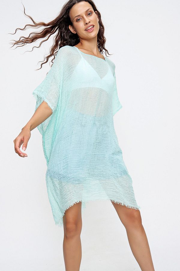 Trend Alaçatı Stili-Woman's Green Tassel Detailed Cotton Pareo ALC-X6468 1