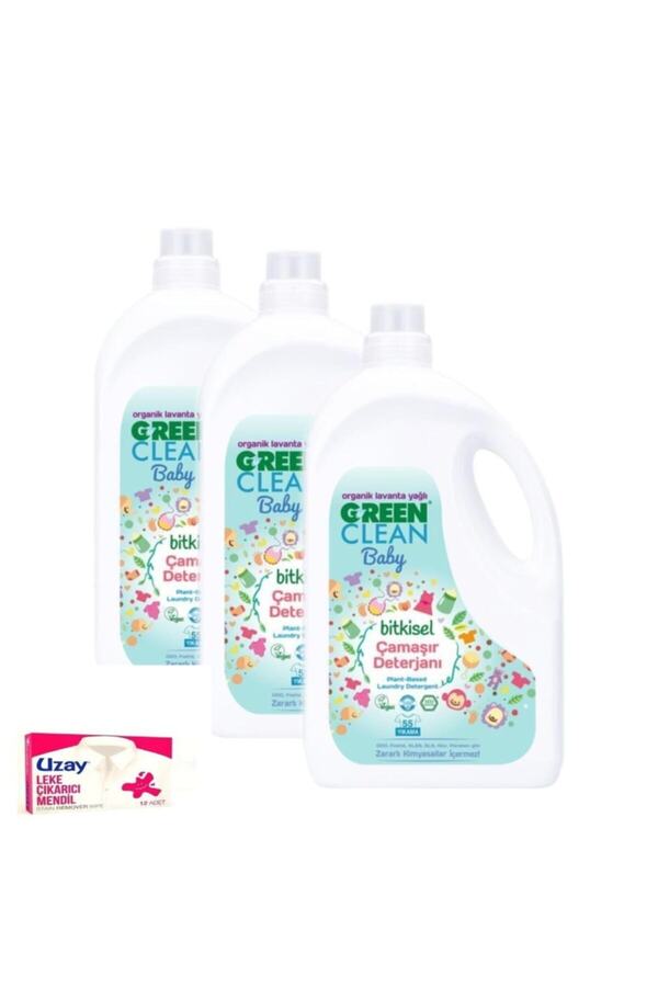 Green Clean Baby Çamaşır Deterjan 2750 Ml 3 Adet + Uzay Leke Çıkarıcı Mendil 12 Li Hediyeli