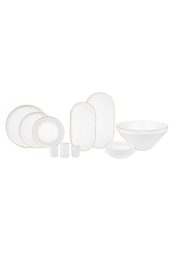 Karaca-Neu Saturn Gold 59-teiliges Streamline Porzellan Geschirrset für 12 Personen Set 1