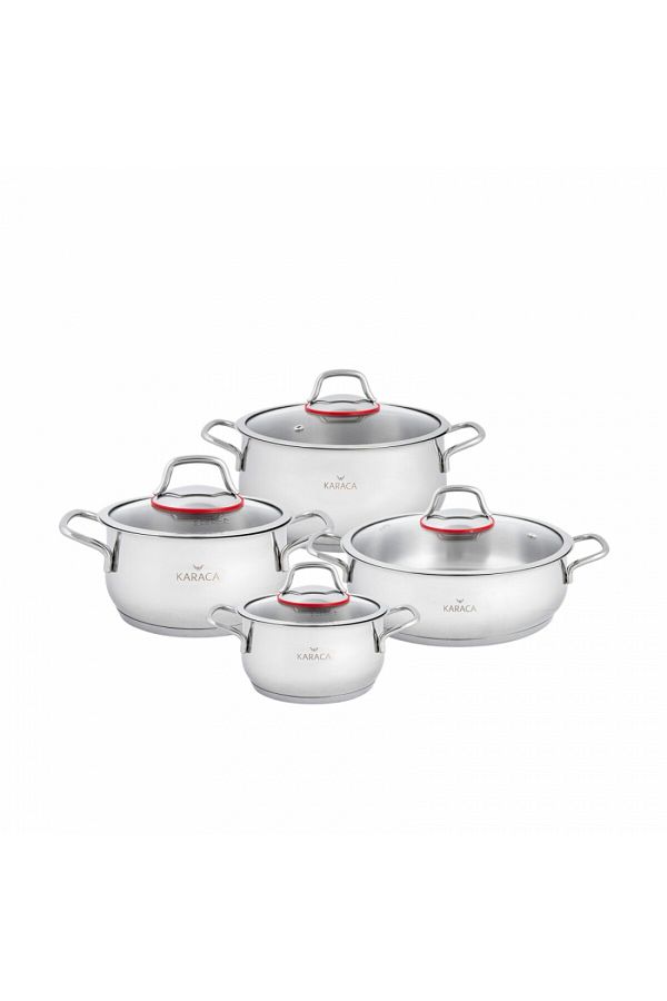 Karaca-Emirgan 8-Tlg, Kochgeschirr Set aus Stahl Topfset, Kochgeschirr set, Kochtopfsets, Edelstahl 1