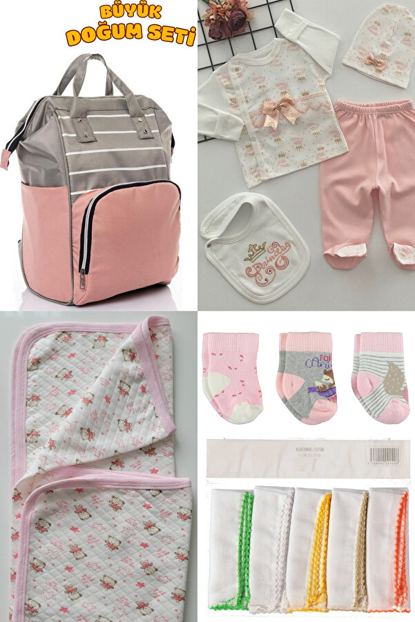 sahra bebek 6'LI BÜYÜK BEBEK DOĞUM SETİ (HASTANE ÇIKIŞ,BEBEK BAKIM ÇANTASI,BATTANİYE,BODY,10LU MENDİL,3LÜ ÇORAP)