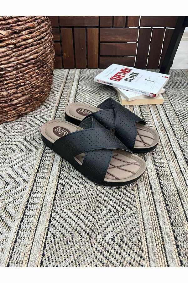 Behtah Kundura Men s Full Orthopedic Sole Soft Puff Sole Faux Leather Heel Spur Compatible Medical Medical Slippers Trendyol