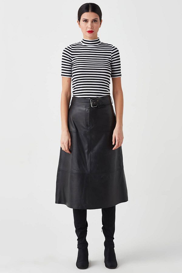 Deriza-Midi Genuine Leather Skirt Black 1