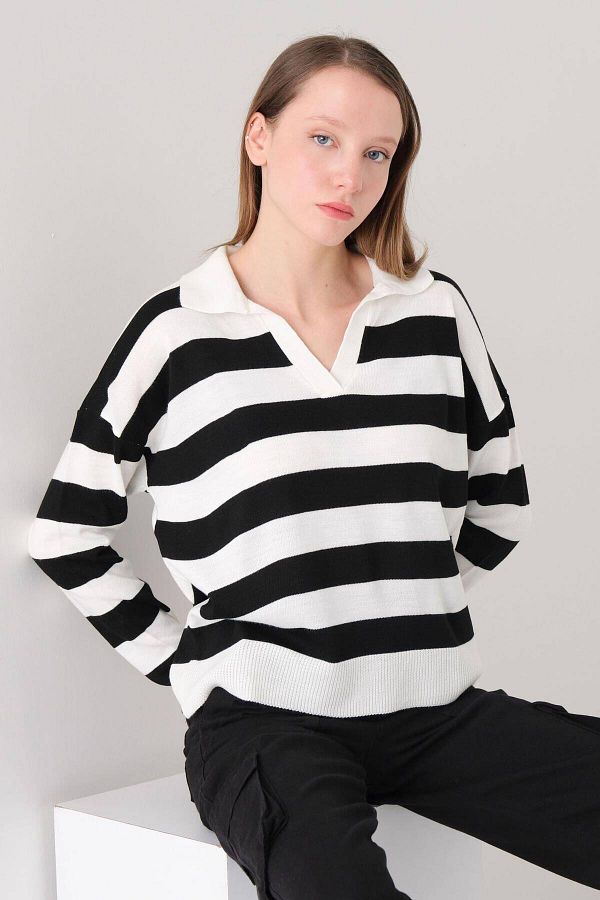 Addax-Striped Polo Neck Knitwear T3309-b7 1