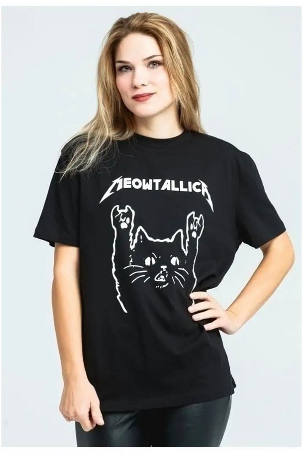 Kostebek Meowtallica Metallica Funny Cat T Shirt Trendyol
