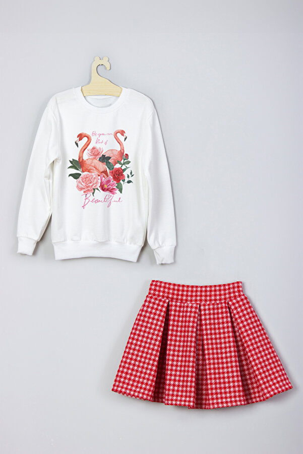 ADA BEBEK ÇOCUK Yeni Sezon Flamingo Ailesi Baskılı Etek Sweat Takım