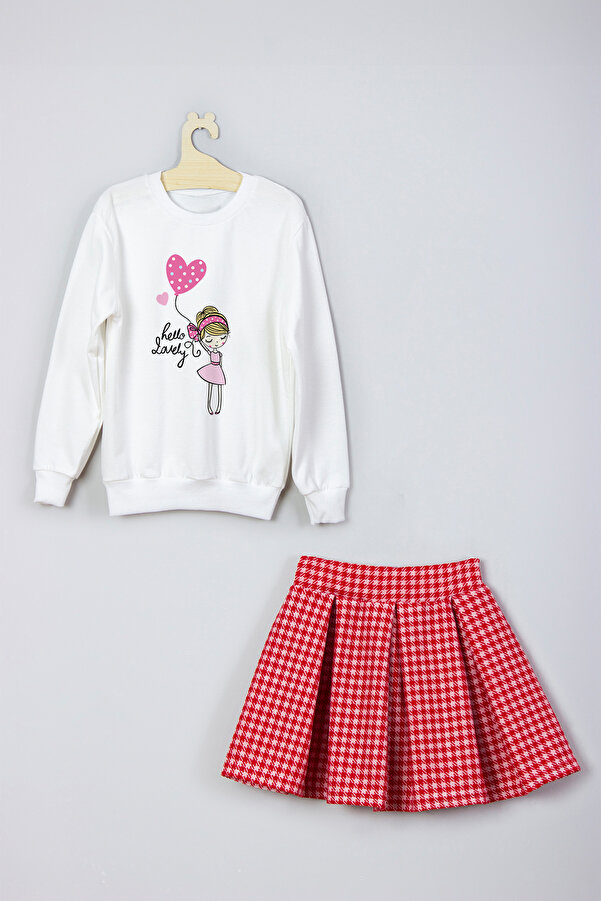 ADA BEBEK ÇOCUK Yeni Sezon Hello Lovely Baskılı Etek Sweat Takım