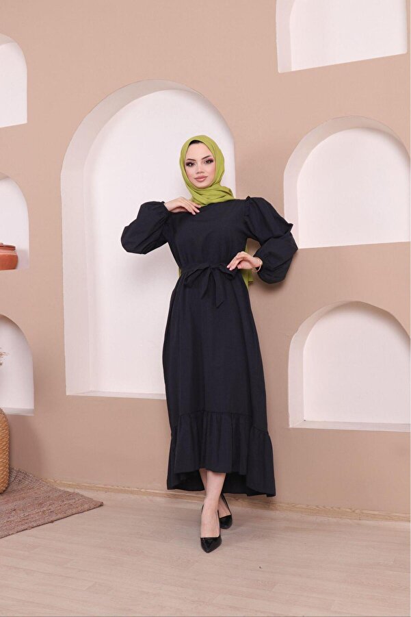 moda periy women style modest Comfortable Fit summer cotton tericoton  Frilly Hijab Dress- Trendyol