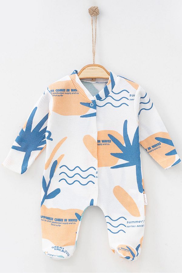 Beniizle-Palm Tree Patterned Unisex Jumpsuit with Booties and Snap Fasteners 1