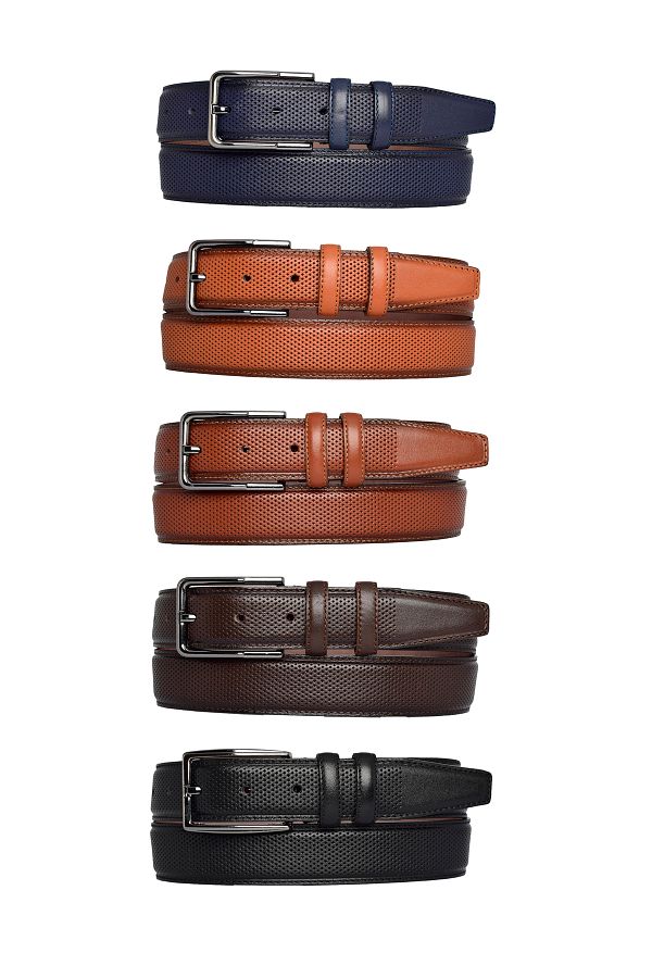 GoDeri-100% Genuine Leather, 5-Piece Perfect Set, Dot Printed Fabric Trouser Belt 3.5 cm with dots 1