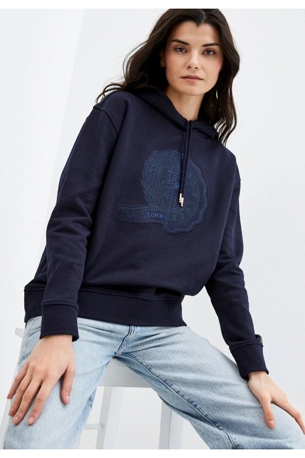 Tommy Hilfiger ICONS Shield Embroidery Sweatshirt WW0WW29423 Navy Blue Relaxed Fit Trendyol