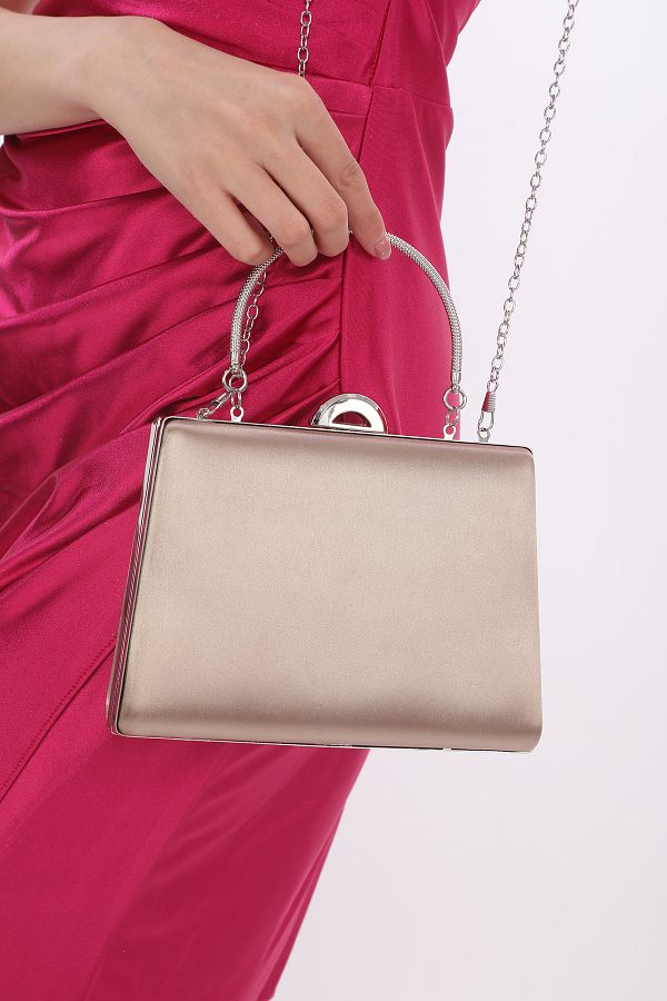 womenacs-Rochie De Seara Satin Culoare Nuda Portofoliu Clutch Geanta Dama Noul Sezon 1