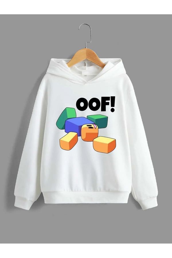 Baxia Unisex Roblox OOF Printed Children s Hooded White Sweat Trendyol