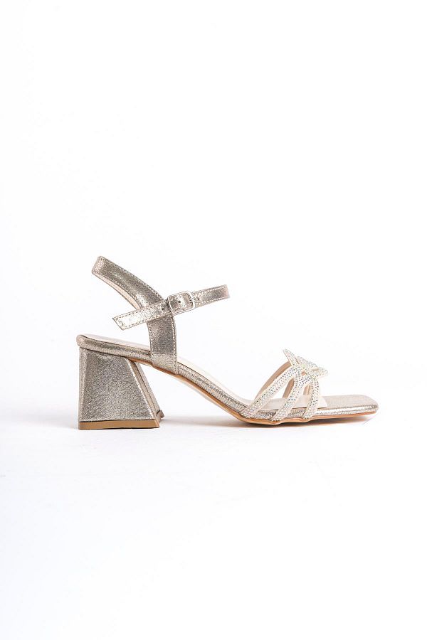 Gold evening sandals low heels top