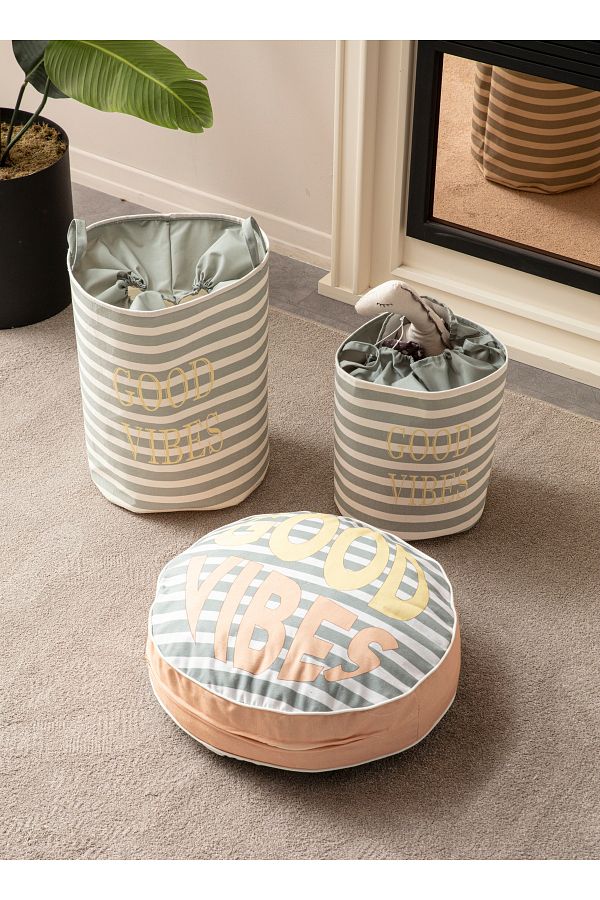 SWITA-Organizator decorativ din 3 piese - Coș de rufe de jucărie și set de perne de podea 1