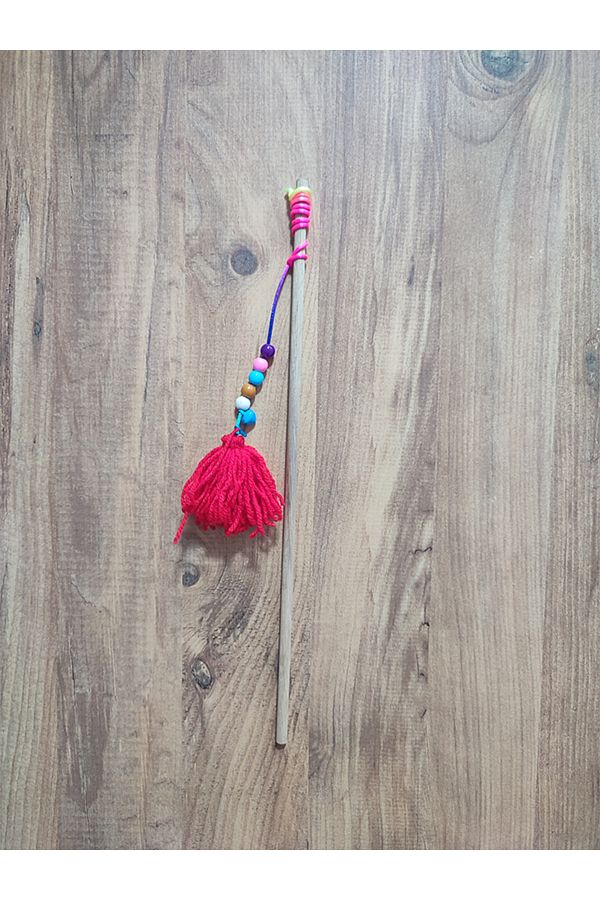 Pet Markt-Plush Cat Fishing Rod Toy with Bells and Beads Random Color 1 Piece 1