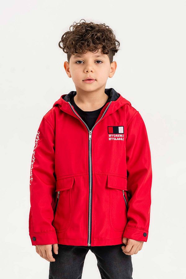 Gold Class Kidswear-Hooded Zippered Embroidery Decorated Waterproof Boy Jacket 1