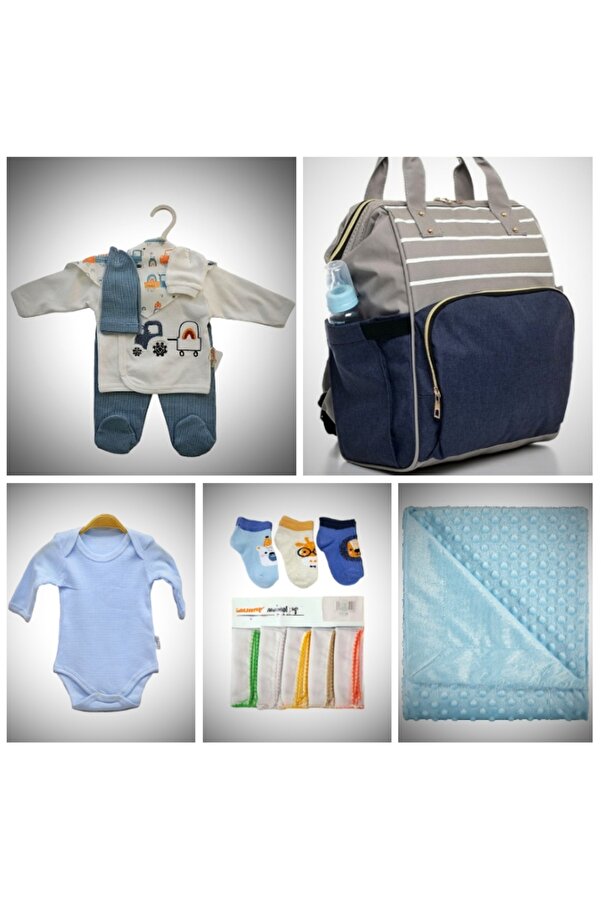 Özgün Baby 6 Parça Doğum Seti (Bebek Bakım Çantası, Zıbın Seti, Body, Nohut Battaniye, 10Lu Mendil, 3Lü Çorap)