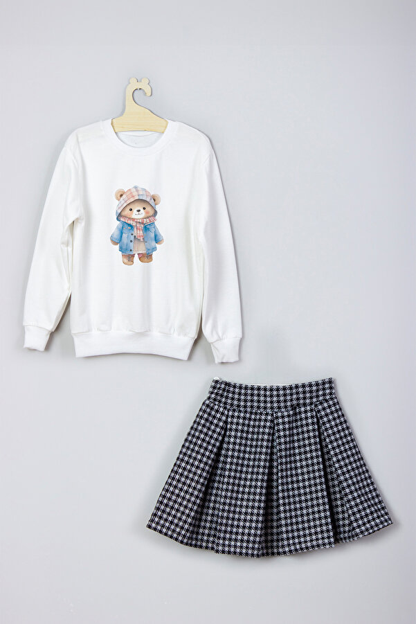 ADA BEBEK ÇOCUK Yeni Sezon Paltolu Bear Baskılı Etek Sweat Takım