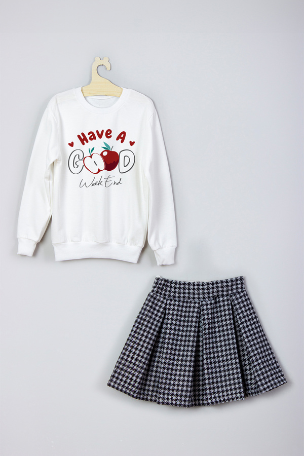 ADA BEBEK ÇOCUK-New Season - Stylish Printed Skirt and Sweat Set 1