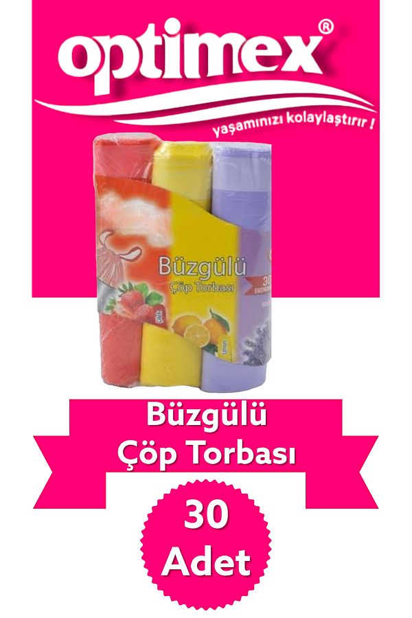 OPTİMEX-Drawstring 3-Piece Garbage Bag Medium Size EcoPack Lemon-Strawberry-Lavender Garbage Bag 1