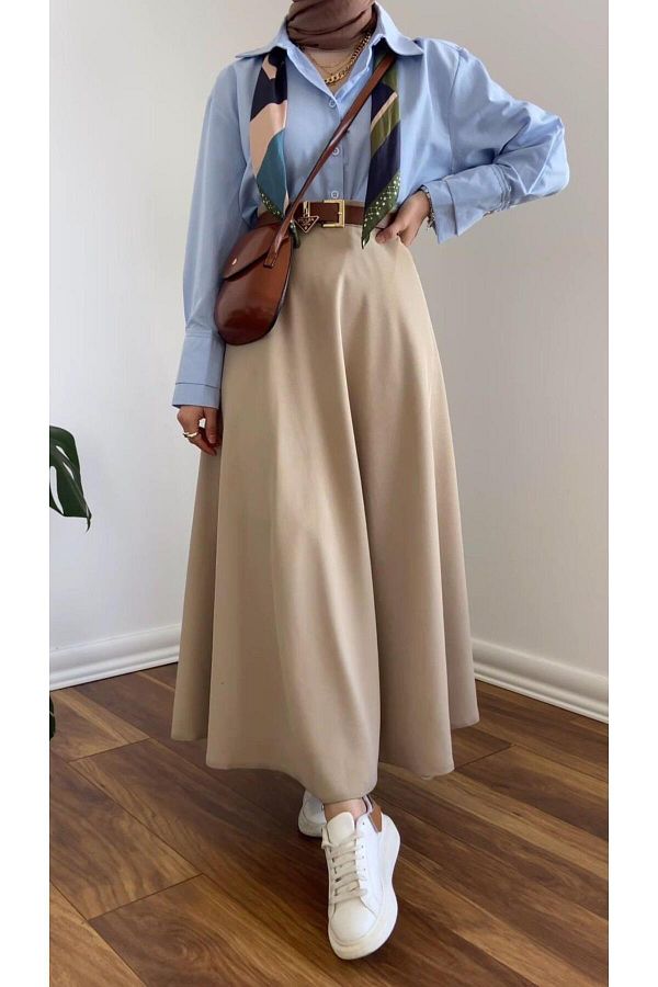 MODAALFABE-Large Size Hijab Puff Scuba Flared Skirt 1