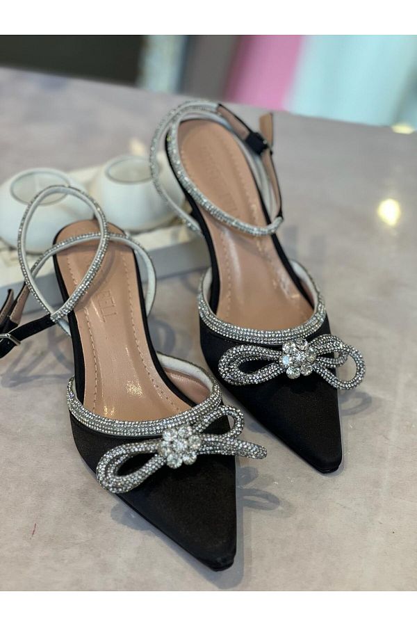 KRISTE BELL BLACK RIBBON DETAILED STONE HEEL SHOES Trendyol
