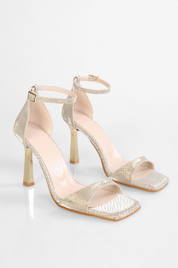 Shoeberry-Vinetta Gold-Schuhe mit Wabenmuster für Damen und Absatz 1