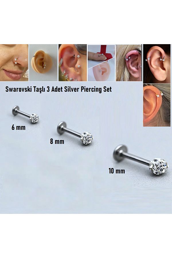 Ote Beri Hayallerin Otesi 316L Gold Surgical Steel Jewelled Shambala Labret Piercing Set 6Mm 8Mm 10Mm 3 Pieces Speed Stud Earrings Trendyol