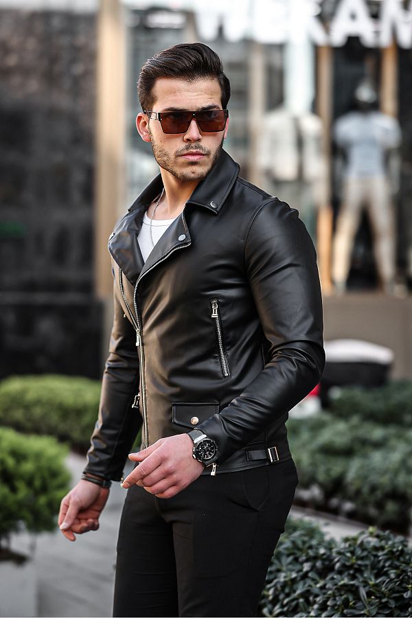 Side zip leather jacket mens 2025